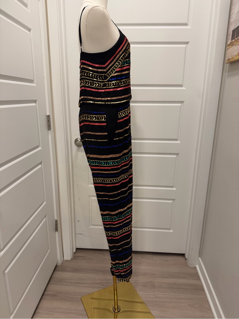 Mara Hoffman Black Multicolor Striped Sequin Jumpsuit - Picture 8 of 10